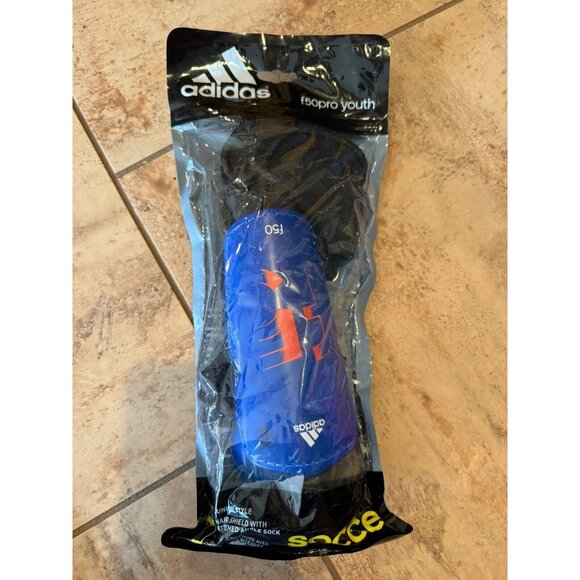 Adidas Performance F50 Youth Shin Guards, Power Blue/Solar Orange/White, Large - Picture 1 of 4